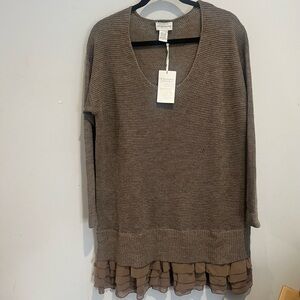 Soft Surroundings Sweater Dress Womens 1X Brown Open Knit Wool Tunic Casual